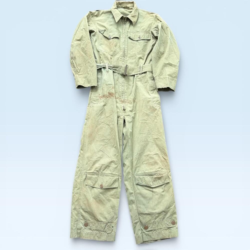 Vintage US Military Coveralls Mens Large Green Cotton Utility Jumpsuit 40s 50s